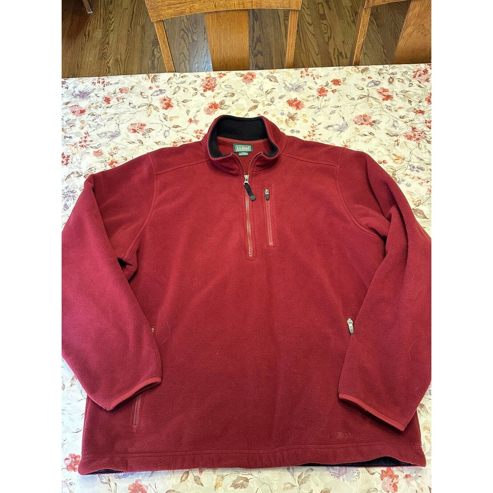 Vintage L.L. Bean Mens Fleece Jacket Maroon Red Size L Zip Front Long Sleeve B7